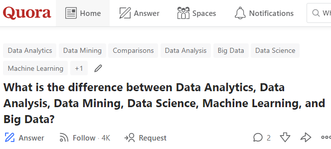 Crowdsourced by Quora: What’s the difference between Data Analytics, Data Analysis, Data Mining, Data Science, ML and Big Dada jobs?